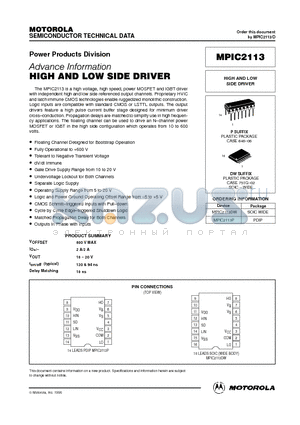 MPIC2113P datasheet - HIGH AND LOW SIDE DRIVER