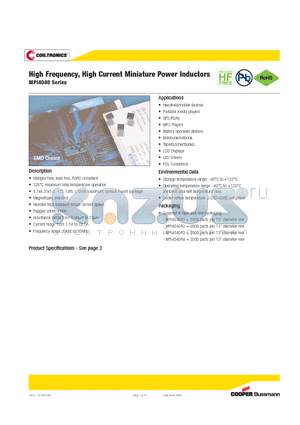 MPI4040R2-1R0-R datasheet - High Frequency, High Current Miniature Power Inductors