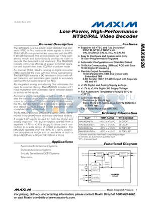 MAX9526AEV+ datasheet - Low-Power, High-Performance NTSC/PAL Video Decoder