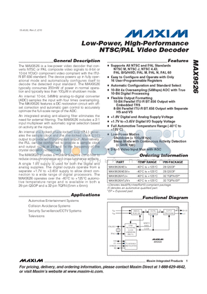 MAX9526ATJ datasheet - Low-Power, High-Performance NTSC/PAL Video Decoder