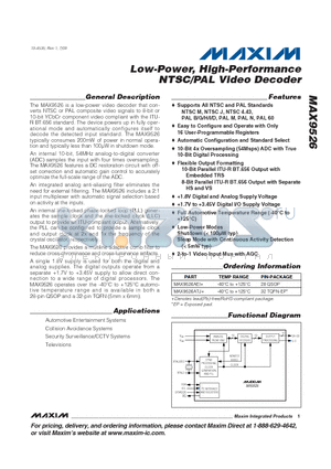 MAX9526AEI+ datasheet - Low-Power, High-Performance NTSC/PAL Video Decoder