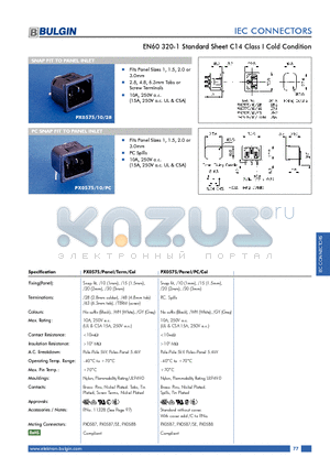 PX0575/10/28 datasheet - EN60 320-1 Standard Sheet C14 Class I Cold Condition