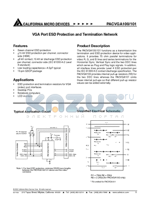 PACVGA101 datasheet - VGA Port ESD Protection and Termination Network