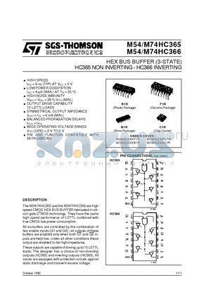 M54HC365 datasheet - HEX BUS BUFFER 3-STATE HC365 NON INVERTING- HC366 INVERTING