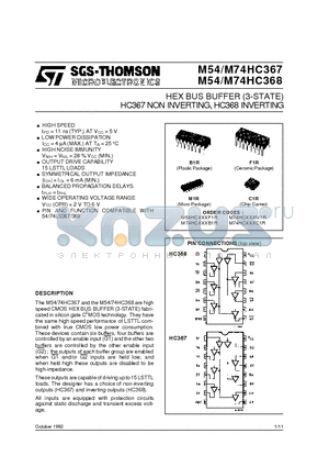 M54HC367 datasheet - HEX BUS BUFFER 3-STATE HC367 NON INVERTING, HC368 INVERTING