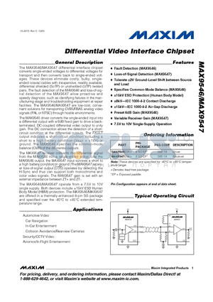 MAX9547 datasheet - Differential Video Interface Chipset