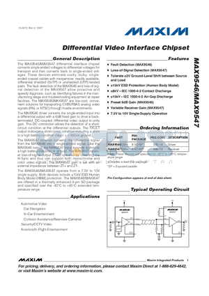 MAX9547 datasheet - Differential Video Interface Chipset