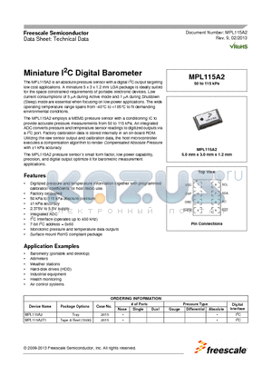 MPL115A2 datasheet - Miniature I2C Digital Barometer