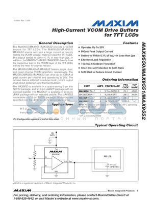 MAX9550 datasheet - High-Current VCOM Drive Buffers for TFT LCDs