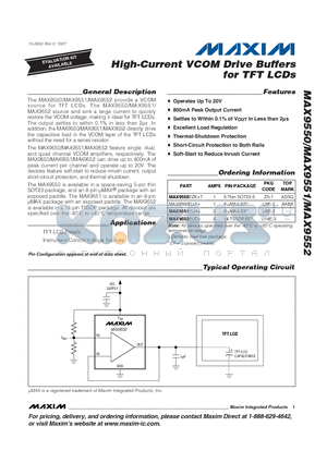 MAX9551 datasheet - High-Current VCOM Drive Buffers for TFT LCDs