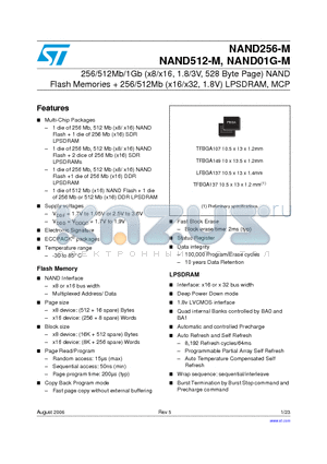 NAND01GW3M0CZC5E datasheet - 256/512Mb/1Gb (x8/x16, 1.8/3V, 528 Byte Page) NAND Flash Memories  256/512Mb (x16/x32, 1.8V) LPSDRAM, MCP