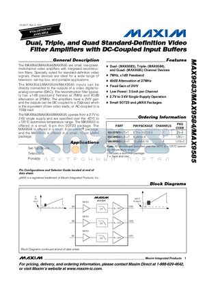 MAX9583 datasheet - Dual, Triple, and Quad Standard-Definition Video Filter Amplifiers with DC-Coupled Input Buffers