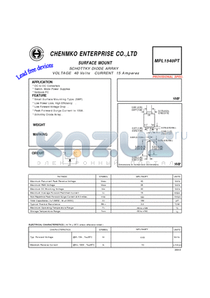 MPL1540PT datasheet - SCHOTTKY DIODE ARRAY