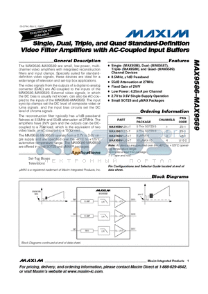 MAX9586_0710 datasheet - Single, Dual, Triple, and Quad Standard-Definition Video Filter Amplifiers with AC-Coupled Input Buffers