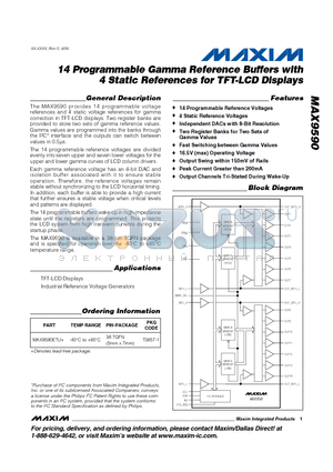 MAX9590 datasheet - 14 Programmable Gamma Reference Buffers with 4 Static References for TFT-LCD Displays