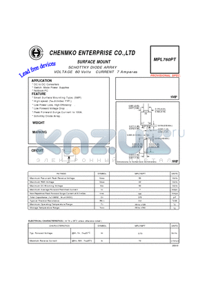 MPL760PT datasheet - SCHOTTKY DIODE ARRAY