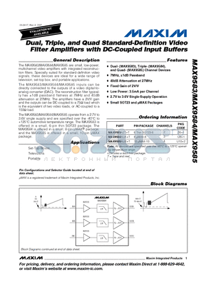 MAX9585 datasheet - Dual, Triple, and Quad Standard-Definition Video Filter Amplifiers with DC-Coupled Input Buffers