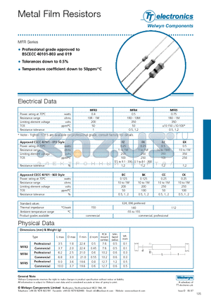 MFR4 datasheet - Metal Film Resistors
