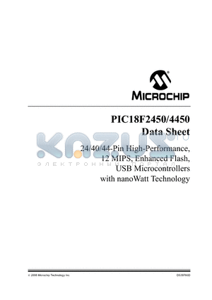 PIC18LF4450-I/P datasheet - 28/40/44-Pin, High-Performance, 12 MIPS, Enhanced Flash, USB Microcontrollers with nanoWatt Technology