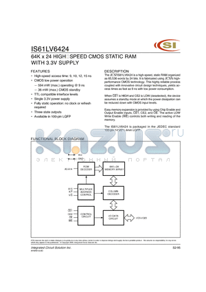 IS61LV6424-10TQ datasheet - 64K x 24 HIGH-SPEED CMOS STATIC RAM WITH 3.3V SUPPLY