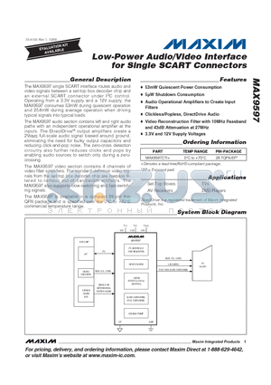 MAX9597CTI+ datasheet - Low-Power Audio/Video Interface for Single SCART Connectors