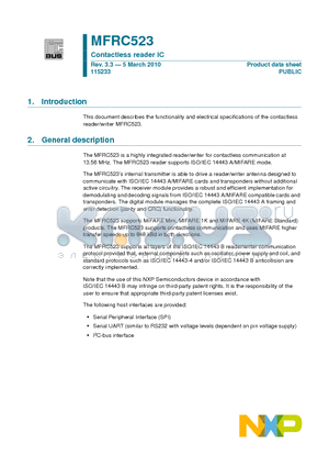 MFRC523 datasheet - Contactless reader IC