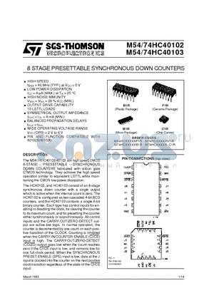 M54HC40102C1R datasheet - 8 STAGE PRESETTABLE SYNCHRONOUS DOWN COUNTERS