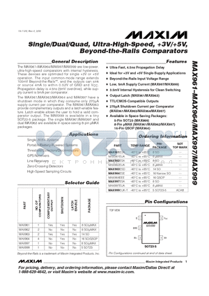 MAX961 datasheet - Single/Dual/Quad, Ultra-High-Speed, 3V/5V,Beyond-the-Rails Comparators