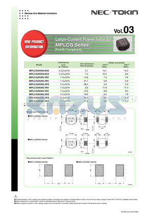 MPLCG0630L2R2 datasheet - Large-Current Power Inductor MPLCG Series