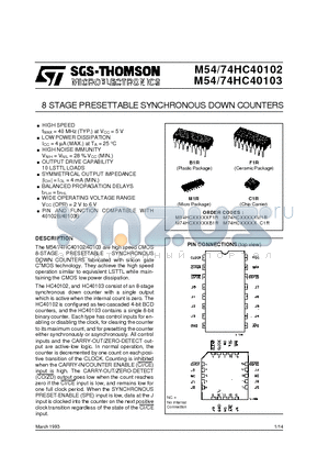 M54HC40103C1R datasheet - 8 STAGE PRESETTABLE SYNCHRONOUS DOWN COUNTERS