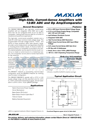 MAX9611 datasheet - High-Side, Current-Sense Amplifiers with 12-Bit ADC and Op Amp/Comparator