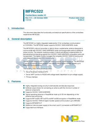 MFRC522 datasheet - Contactless reader IC