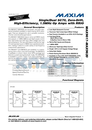 MAX9619 datasheet - Single/Dual SC70, Zero-Drift, High-Efficiency, 1.5MHz Op Amps with RRIO