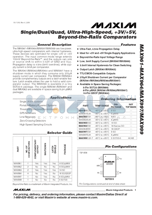 MAX961EUA datasheet - Single/Dual/Quad, Ultra-High-Speed, 3V/5V,Beyond-the-Rails Comparators