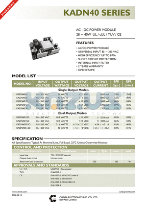 KADN4024 datasheet - AC - DC POWER MODULE 28 ~ 40W UL / cUL / TUV / CE