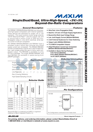 MAX963 datasheet - Single/Dual/Quad, Ultra-High-Speed, 3V/5V, Beyond-the-Rails Comparators