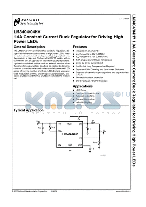 LM3404 datasheet - 1.0A Constant Current Buck Regulator for Driving High Power LEDs