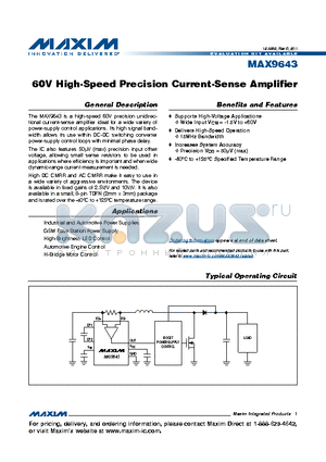 MAX9643UATA+ datasheet - 60V High-Speed Precision Current-Sense Amplifier
