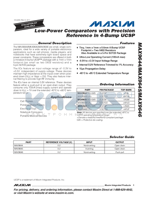 MAX9646 datasheet - Low-Power Comparators with Precision Reference in 4-Bump UCSP