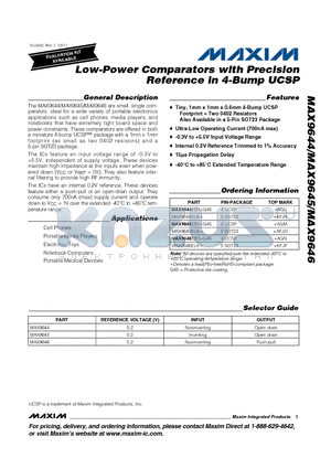 MAX9646 datasheet - Low-Power Comparators with Precision Reference in 4-Bump UCSP