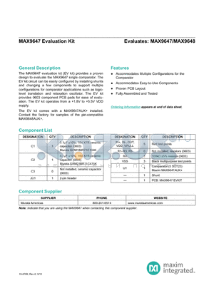 MAX9647EVKIT datasheet - Accommodates Multiple Configurations for the Comparator