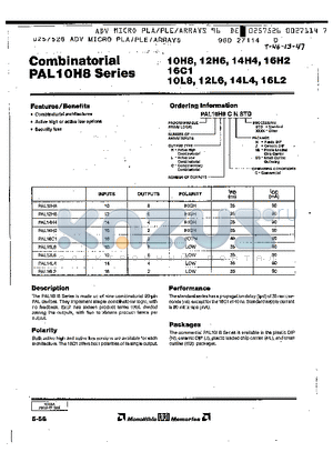 PAL10C8CNSTD datasheet - Combinatorial PAL10H8 Series