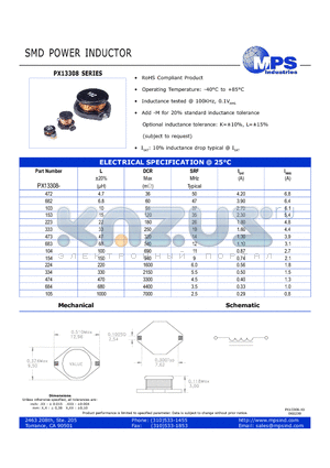 PX13308-153 datasheet - SMD POWER INDUCTOR