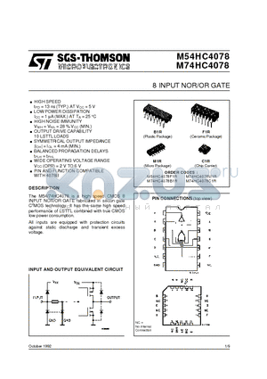 M54HC4078 datasheet - 8 INPUT NOR/OR GATE