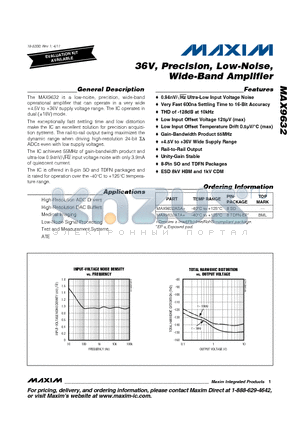 MAX9632ASA datasheet - 36V, Precision, Low-Noise, Wide-Band Amplifier 8-Pin SO and TDFN Packages