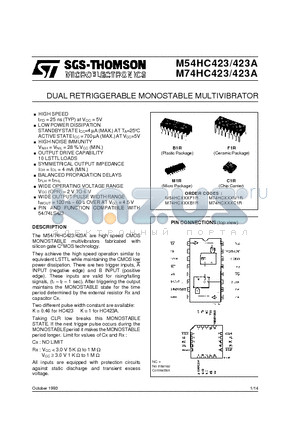 M54HC423A datasheet - DUAL RETRIGGERABLE MONOSTABLE MULTIVIBRATOR