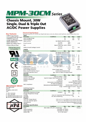 MPM-30CM datasheet - Chassis Mount, 30W Single, Dual & Triple Out AC/DC Power Supplies