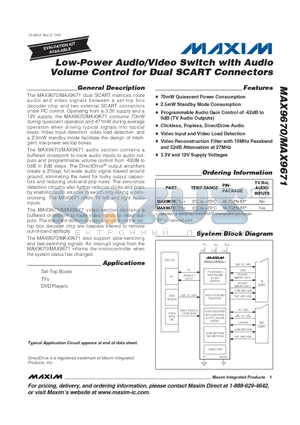 MAX9671CTH+ datasheet - Low-Power Audio/Video Switch with Audio Volume Control for Dual SCART Connectors