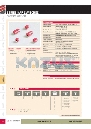 KAP102RT datasheet - PIANO DIP SWITCHES