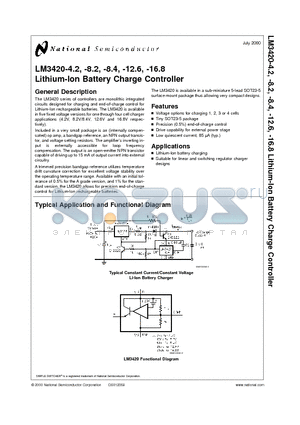 LM3420 datasheet - Lithium-Ion Battery Charge Controller